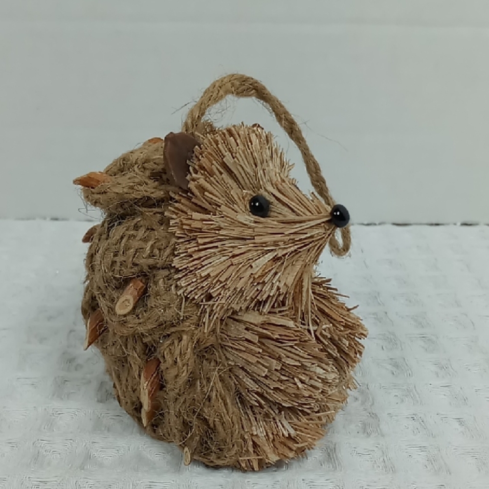 Rustic Natural Straw Brown Hedgehog Ornament Burlap Sticks Pine Cones